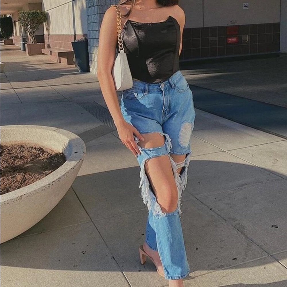 Shein zipper back satin tube top